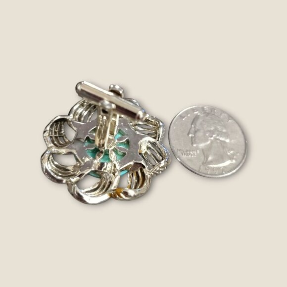 Vintage Estate  Turquoise Colored & Silver-Tone Flower Cufflinks - Picture 6 of 6